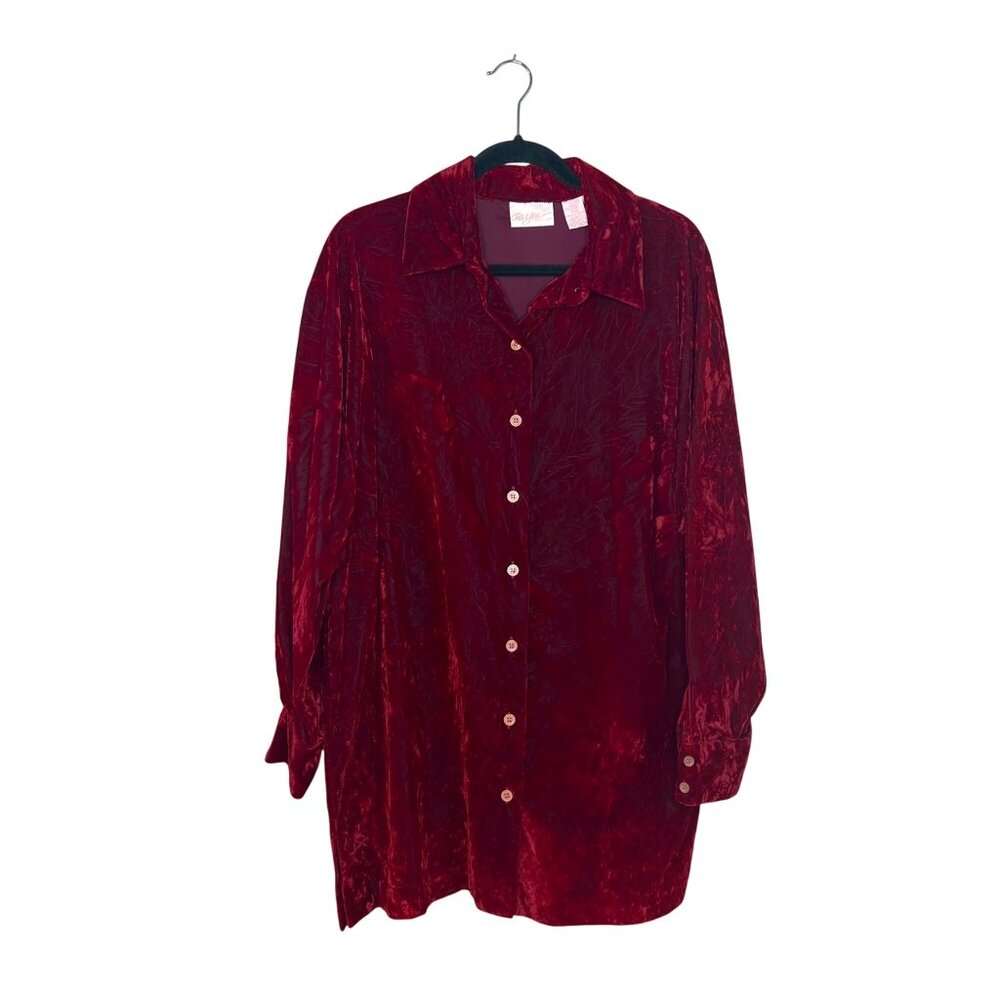Spiegel‎ Velvet Long Sleeve Top Size 1X Red Tunic Full Button Whimsigoth Boho
